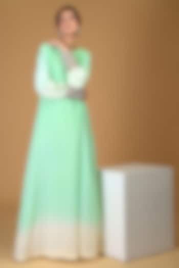 Sage Green Embroidered Gown by Talking Threads at Pernia's Pop Up Shop