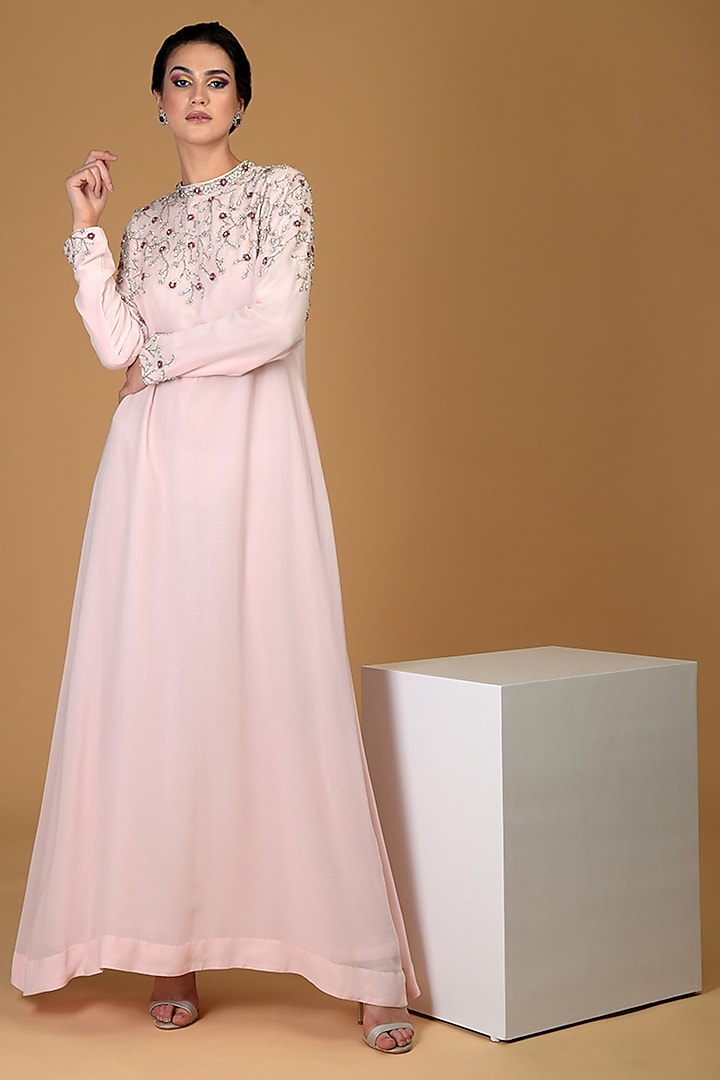 Pale Pink Embroidered Gown by Talking Threads