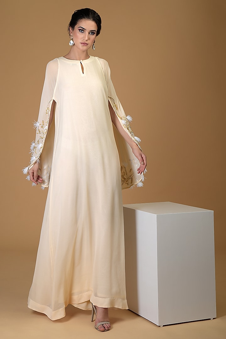 Nude Embroidered Cape Cocktail Dress by Talking Threads at Pernia's Pop Up Shop