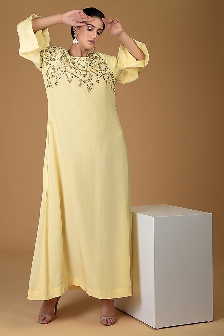Lemon Yellow floral Embroidered Dress by Talking Threads at Pernia's Pop Up  Shop 2026