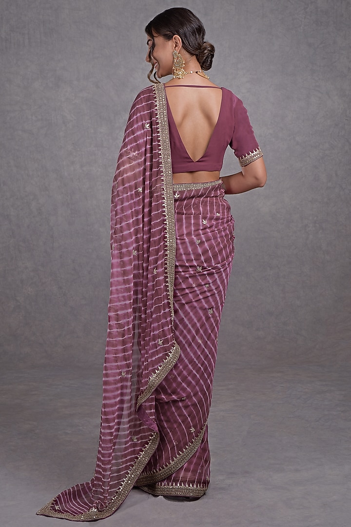Burgundy Purple Embroidered Wedding Saree Set by Talking Threads at Pernia's Pop Up Shop