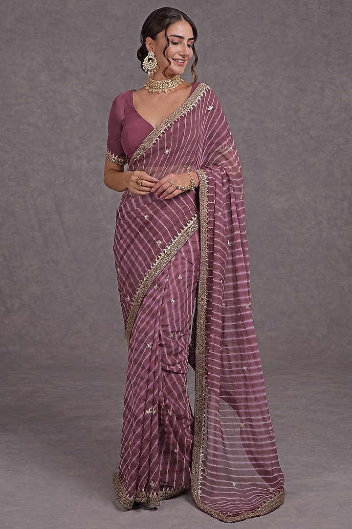 Burgundy Purple Embroidered Wedding Saree Set by Talking Threads at Pernia's Pop Up Shop