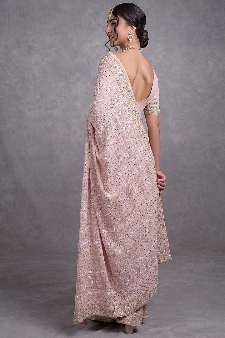 Oyster Pink Embroidered Bridal Saree Set by Talking Threads at Pernia's Pop Up Shop
