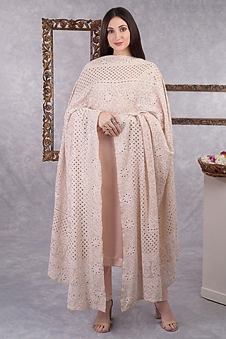 Oyster Pink Satin Silk Kurta Set by Talking Threads