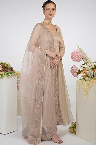 Pearl Oyster Embroidered Anarkali Set by Talking Threads