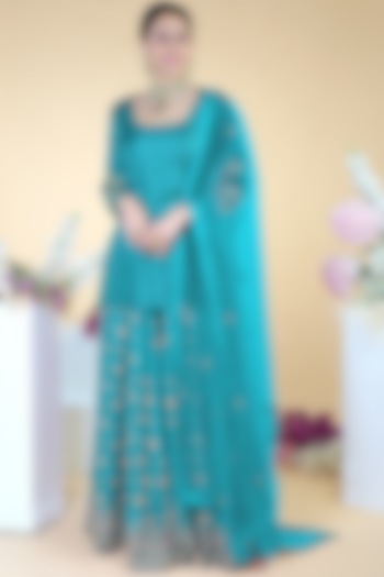 Teal Embroidered Bridal Sharara Set by Talking Threads at Pernia's Pop Up Shop