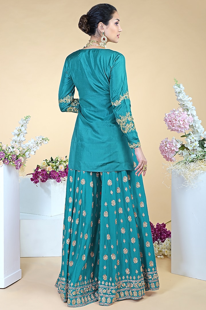 Teal Embroidered Bridal Sharara Set by Talking Threads at Pernia's Pop Up Shop