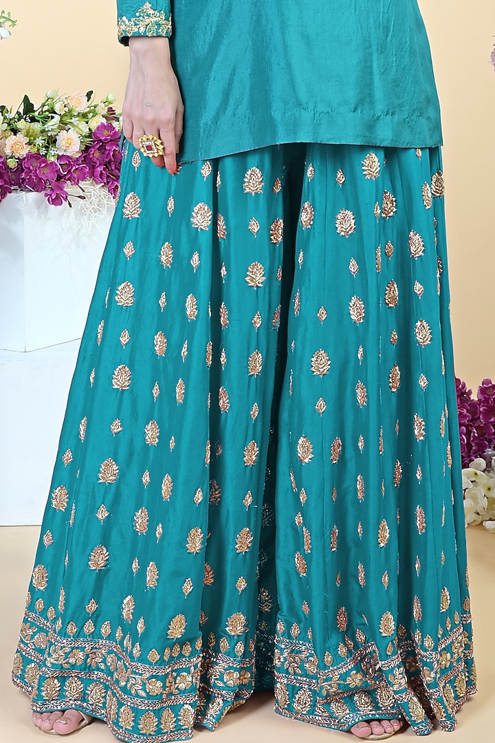 Teal Embroidered Bridal Sharara Set by Talking Threads at Pernia's Pop Up Shop