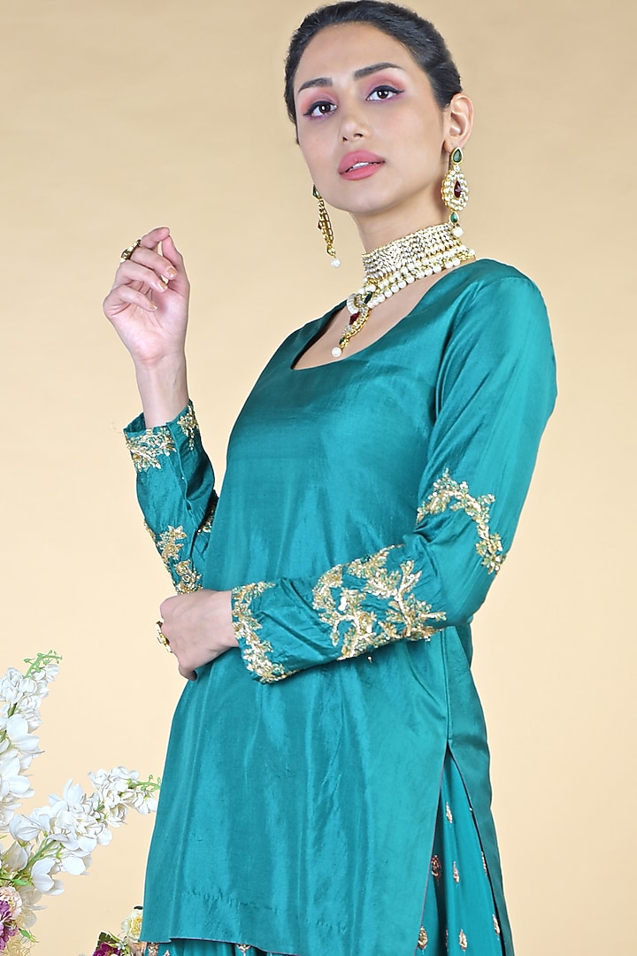Teal Embroidered Bridal Sharara Set by Talking Threads at Pernia's Pop Up Shop