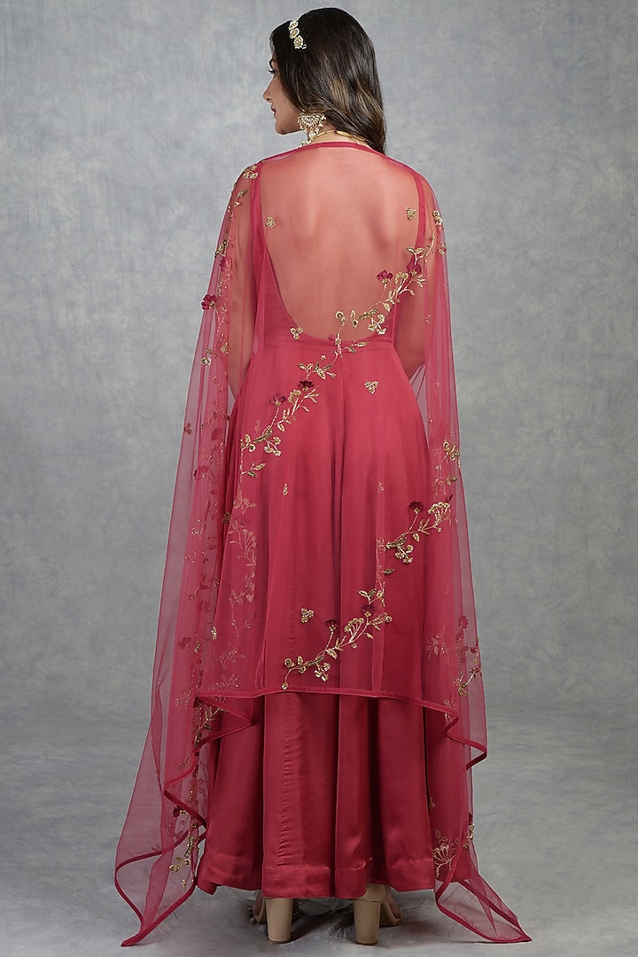 Red Embroidered Wedding Anarkali Set by Talking Threads at Pernia's Pop Up Shop