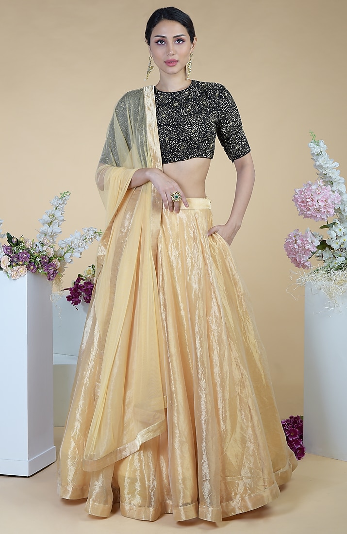 Gold Tissue Wedding Lehenga Set by Talking Threads at Pernia's Pop Up Shop