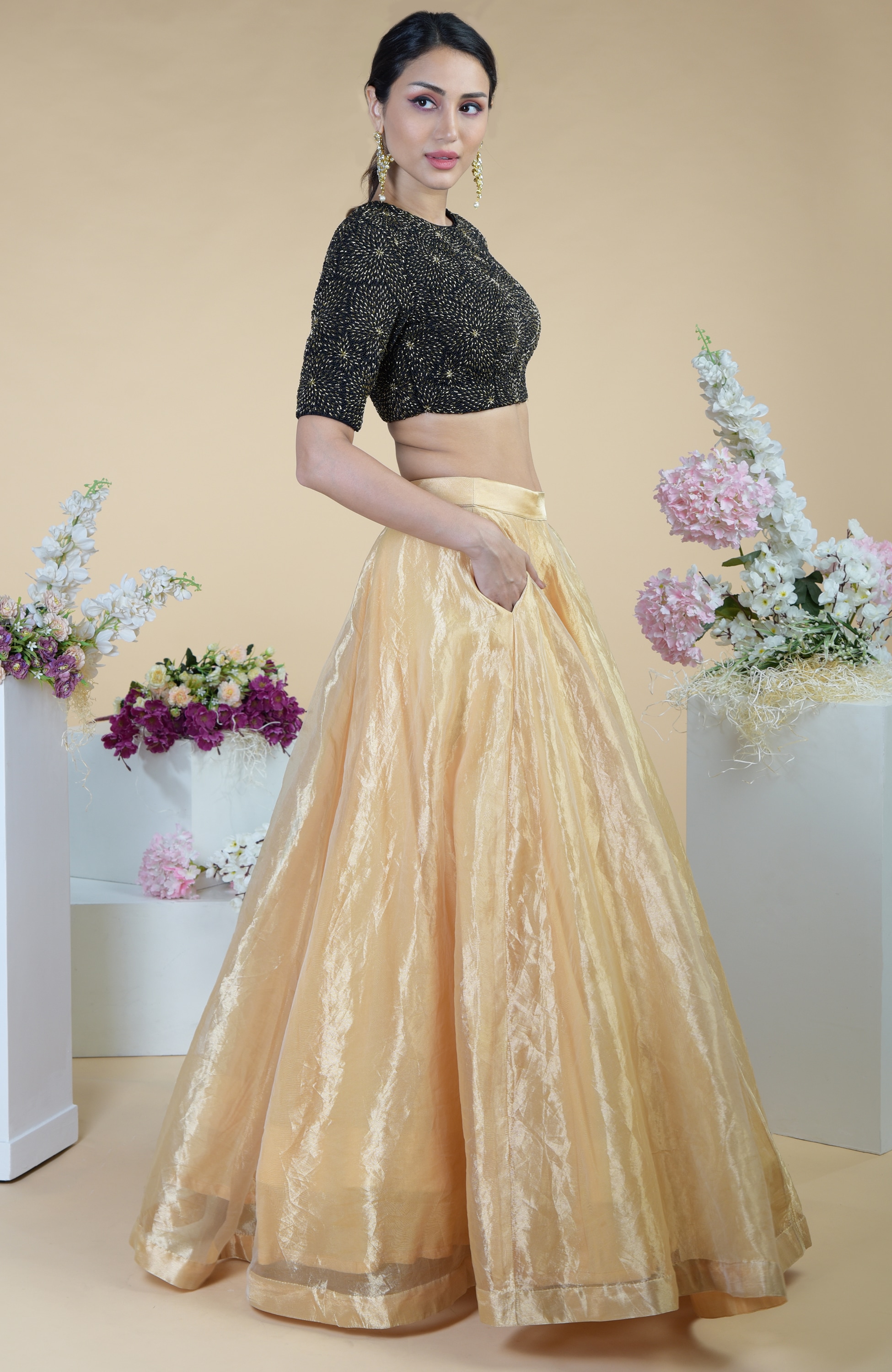 Copper & Gold Tissue Appliqued Embellished Lehenga With Blouse And Dup –  Studio East6