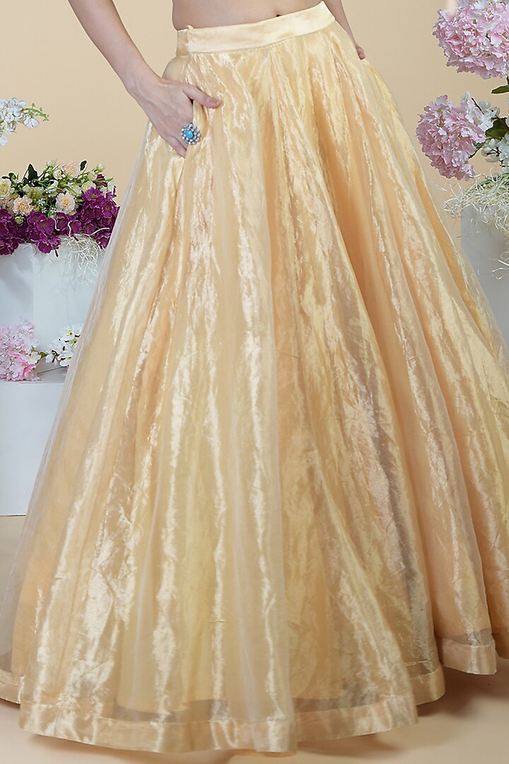 Talking Threads Champagne Gold Sequin Cape Lehenga Skirt Set