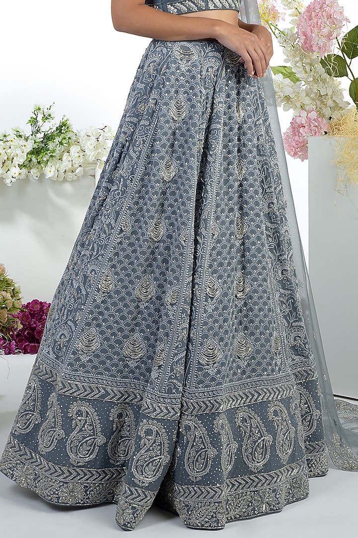 Grey Embroidered Bridal Lehenga Set by Talking Threads at Pernia's Pop Up Shop