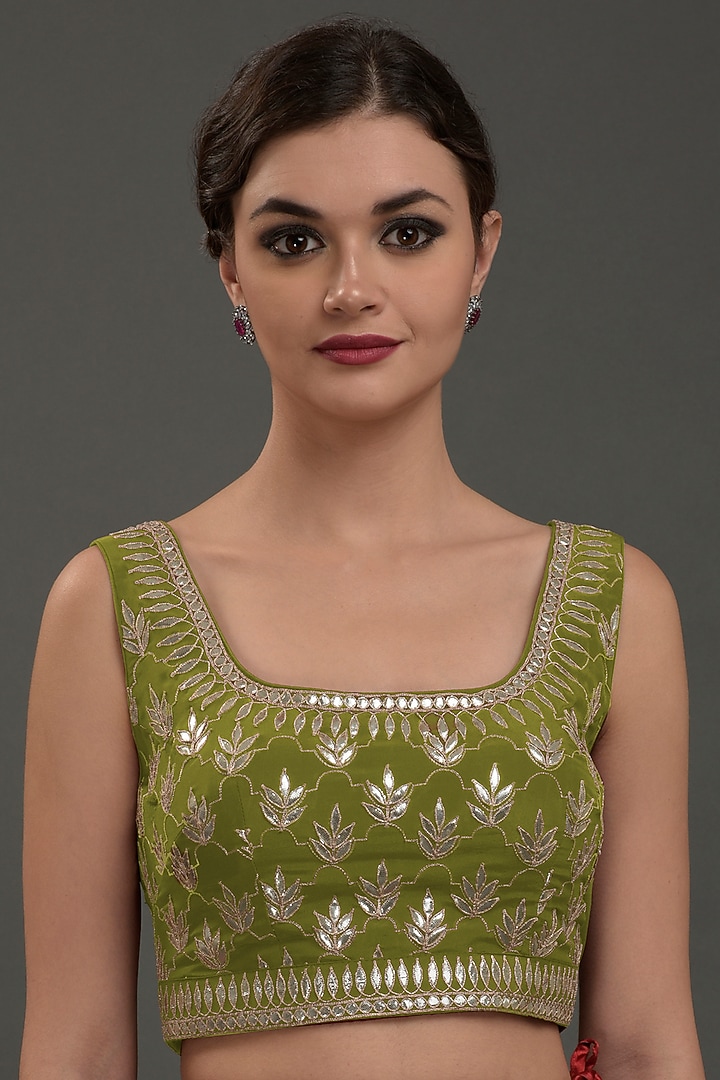 Avocado Green Embroidered Wedding Saree Set by Talking Threads at Pernia's Pop Up Shop