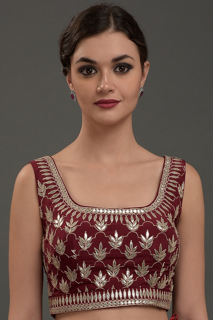 Burgundy Crepe Embroidered Wedding Saree Set by Talking Threads at Pernia's Pop Up Shop