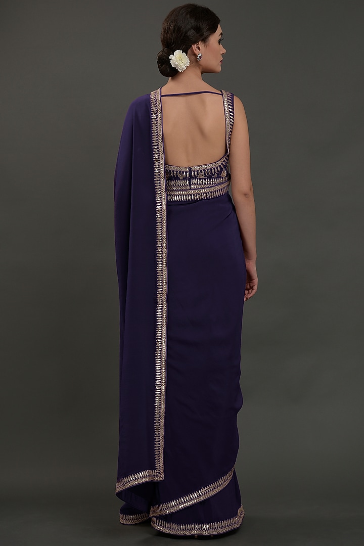 Eclipse Blue Embroidered Wedding Saree Set by Talking Threads at Pernia's Pop Up Shop