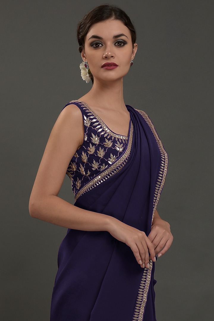 Eclipse Blue Embroidered Wedding Saree Set by Talking Threads at Pernia's Pop Up Shop