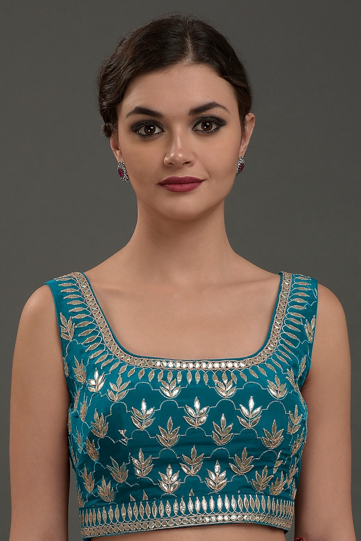 Oceanside Blue Crepe Embroidered Wedding Saree Set by Talking Threads at Pernia's Pop Up Shop