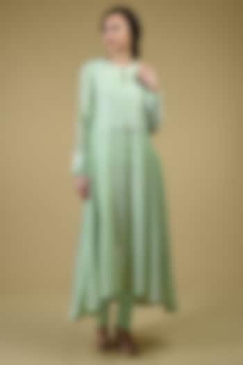 Tea Green Embroidered Kurta With Pants by Talking Threads