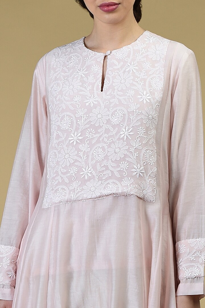Powder Pink Embroidered Kurta With Pants by Talking Threads at Pernia's Pop Up Shop