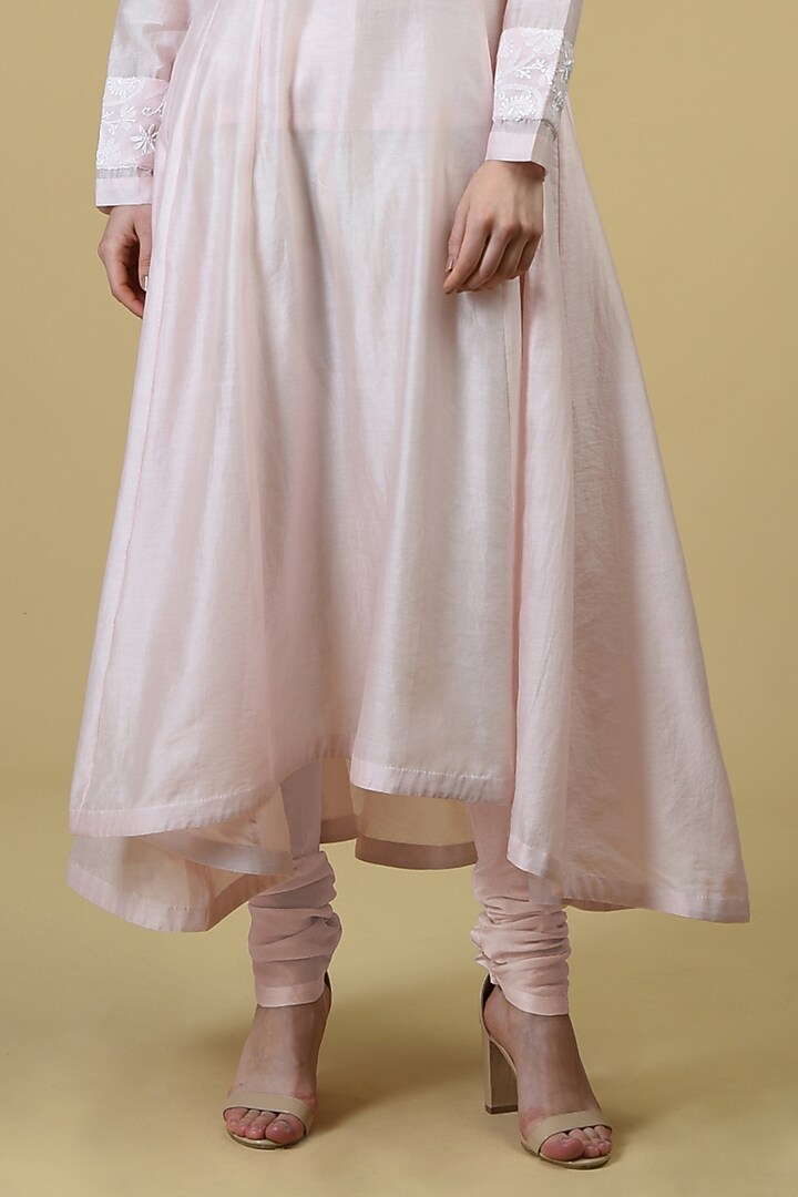 Powder Pink Embroidered Kurta With Pants by Talking Threads at Pernia's Pop Up Shop