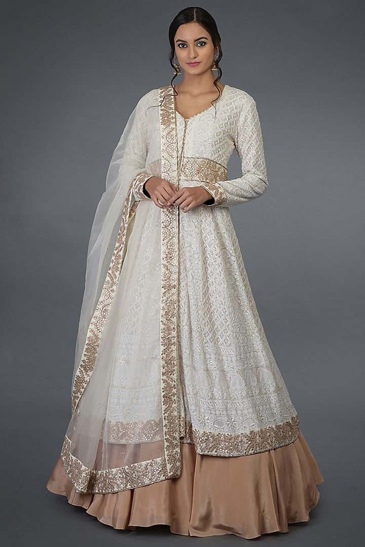 Ivory Embroidered Anarkali set by Talking Threads