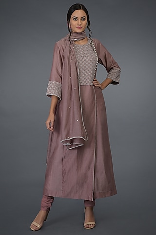 Muddy Violet Chikankari Embroidered Kurta Set by Talking Threads