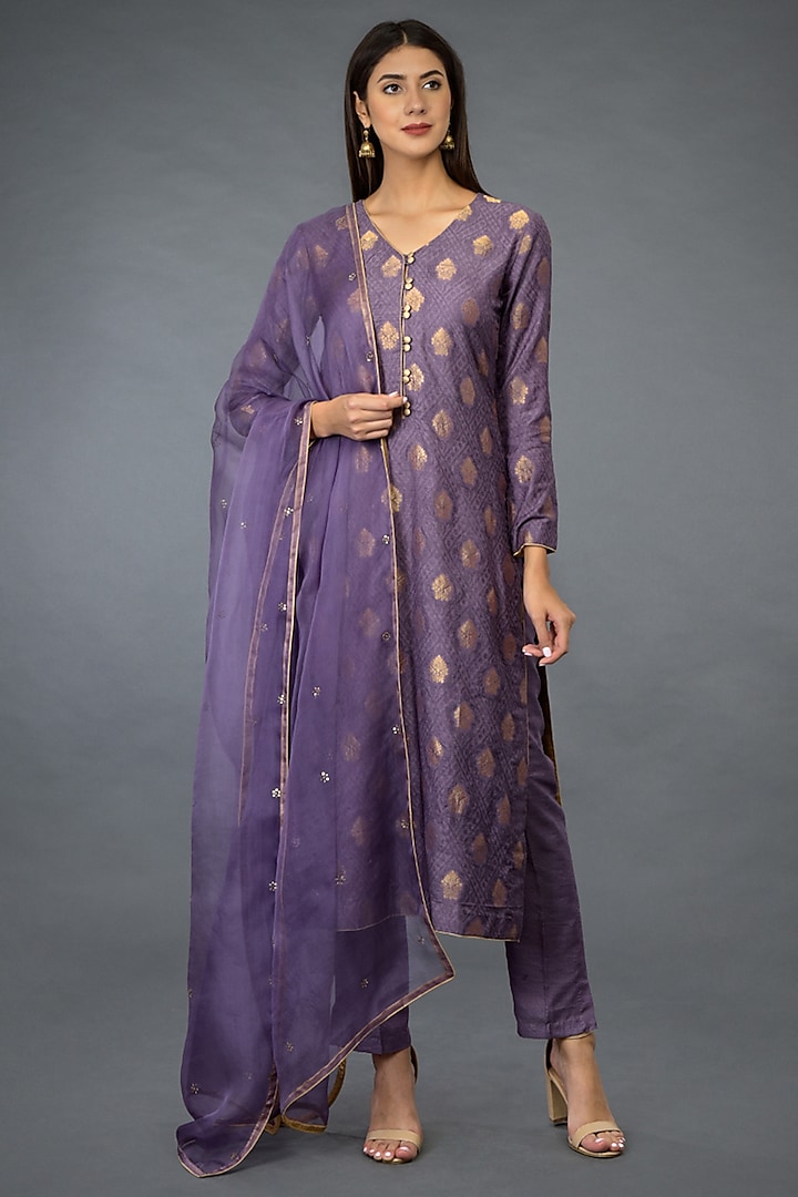 Mulled Grape Embroidered Kurta Set by Talking Threads