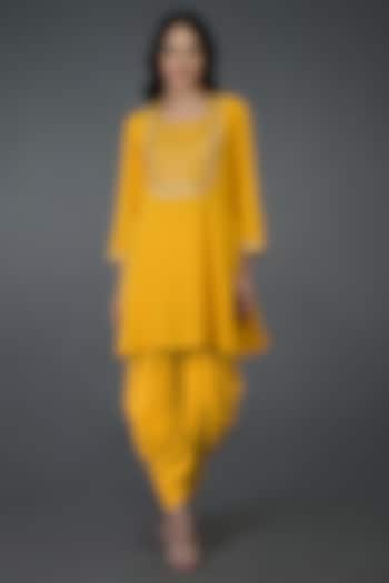 Sunglow Yellow Embroidered Kurta With Dhoti Pants by Talking Threads at Pernia's Pop Up Shop