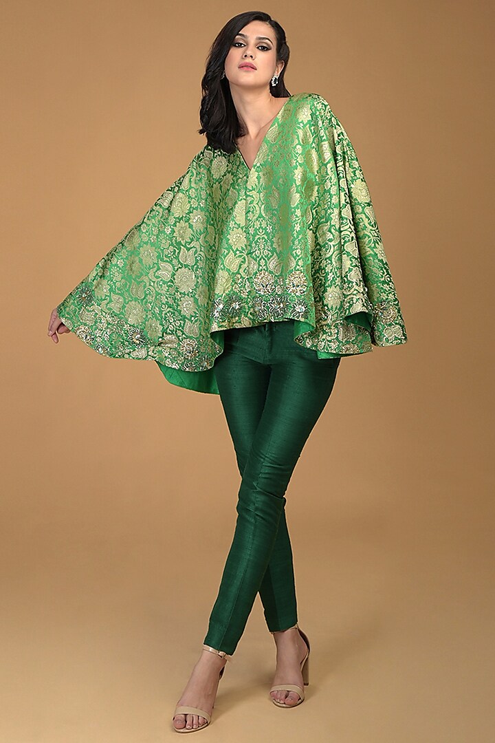 Kelly Green Embroidered Jacket Set by Talking Threads