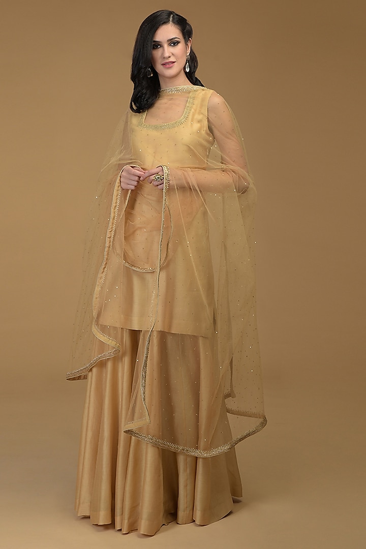 Nude Gold Embroidered Gharara Set by Talking Threads