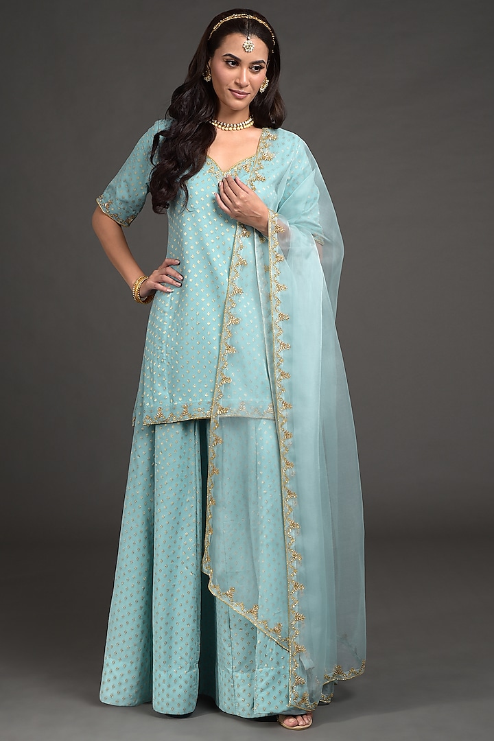 Aqua Haze Blue Embroidered Wedding Lehenga Set by Talking Threads at Pernia's Pop Up Shop