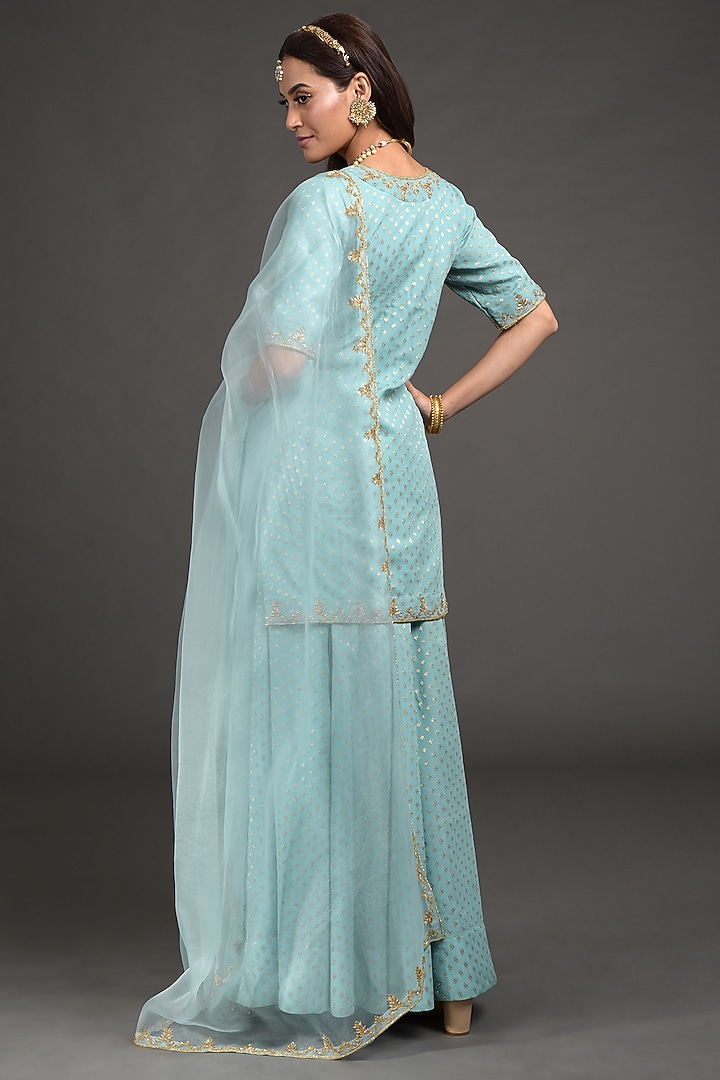 Aqua Haze Blue Embroidered Wedding Lehenga Set by Talking Threads at Pernia's Pop Up Shop