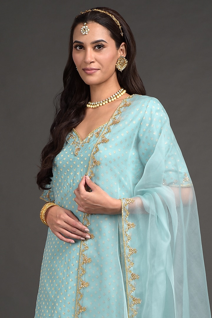 Aqua Haze Blue Embroidered Wedding Lehenga Set by Talking Threads at Pernia's Pop Up Shop
