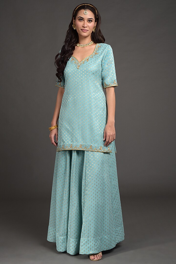 Aqua Haze Blue Embroidered Wedding Lehenga Set by Talking Threads at Pernia's Pop Up Shop