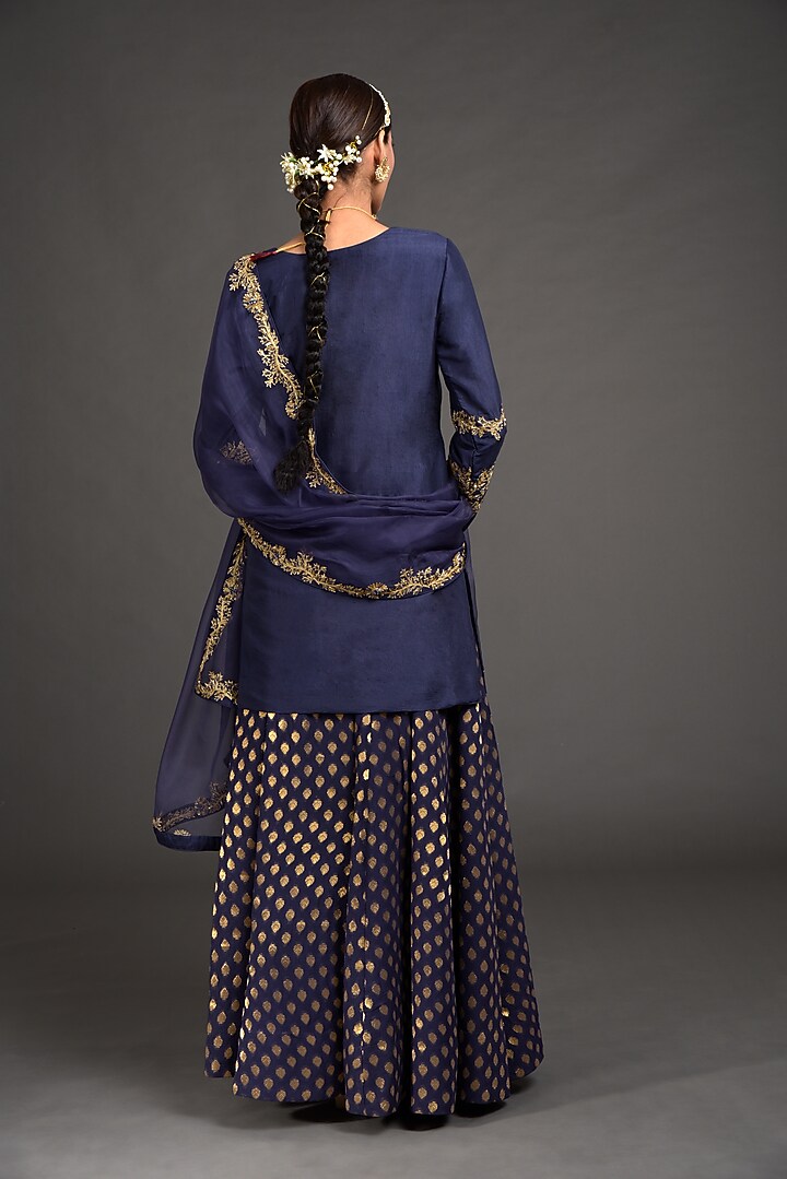 Eclipse Blue Embroidered Wedding Lehenga Set by Talking Threads at Pernia's Pop Up Shop