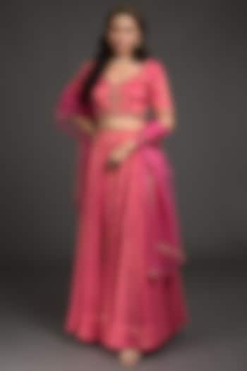 Raspberry Pink Hand Embroidered Wedding Lehenga Set by Talking Threads at Pernia's Pop Up Shop