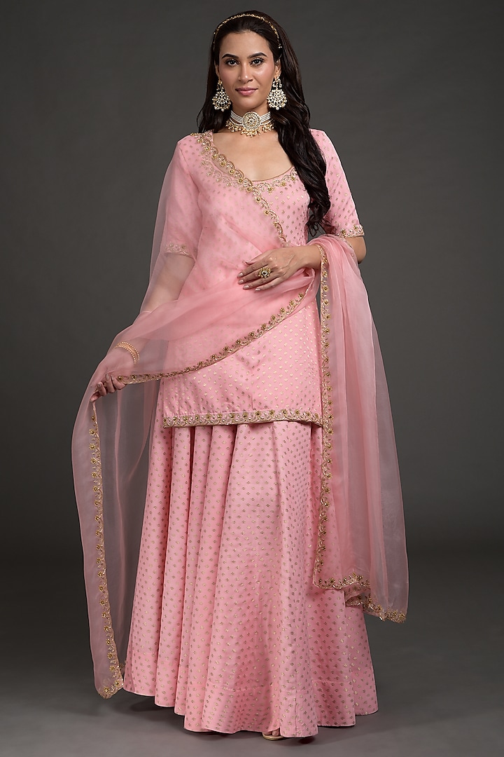 Pink Embroidered Lehenga Set by Talking Threads
