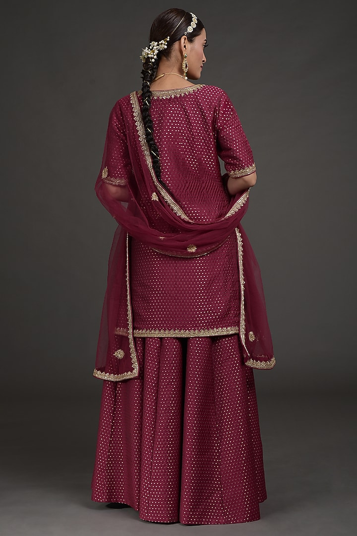 Wine Zardosi Embroidered Wedding Lehenga Set by Talking Threads at Pernia's Pop Up Shop