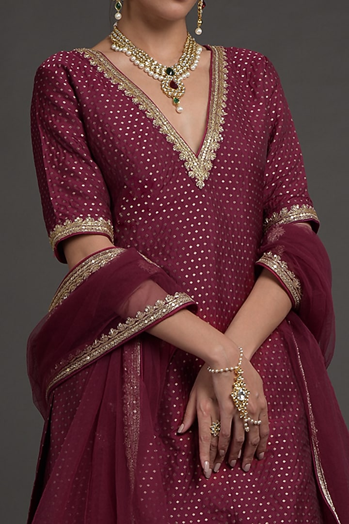 Wine Zardosi Embroidered Wedding Lehenga Set by Talking Threads at Pernia's Pop Up Shop