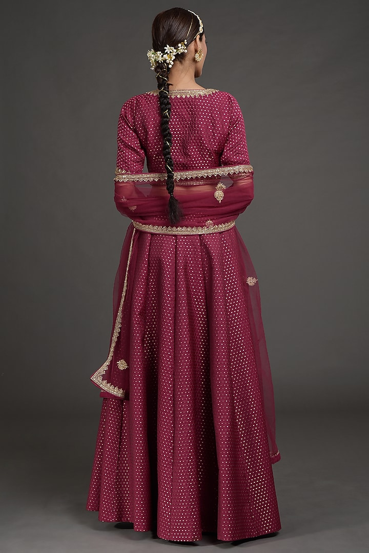 Wine Hand Embroidered Wedding Lehenga Set by Talking Threads at Pernia's Pop Up Shop