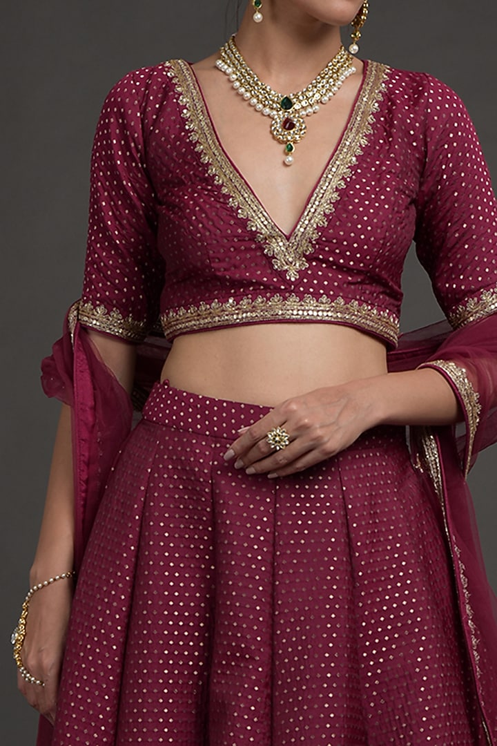 Wine Hand Embroidered Wedding Lehenga Set by Talking Threads at Pernia's Pop Up Shop