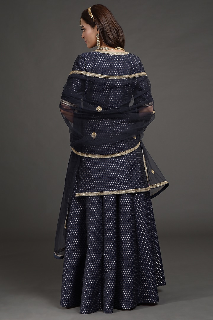 Navy Blue Hand Embroidered Wedding Lehenga Set by Talking Threads at Pernia's Pop Up Shop