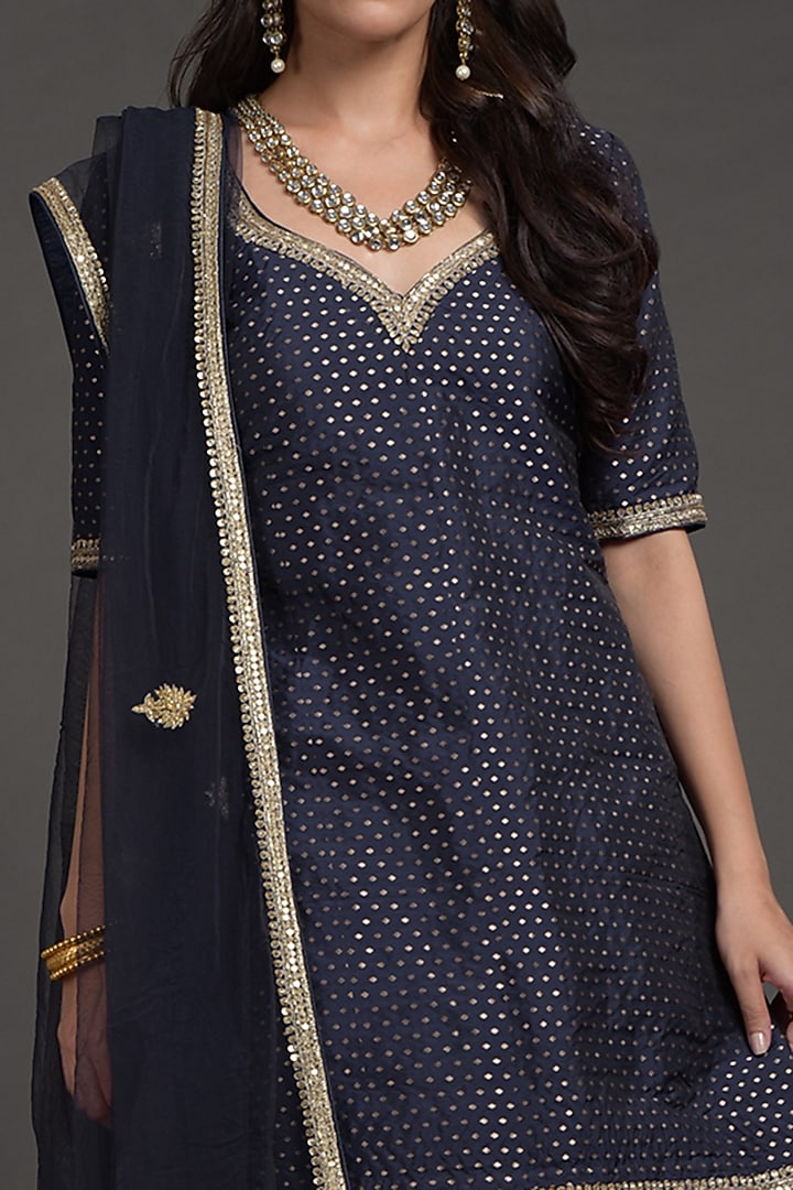 Navy Blue Hand Embroidered Wedding Lehenga Set by Talking Threads at Pernia's Pop Up Shop