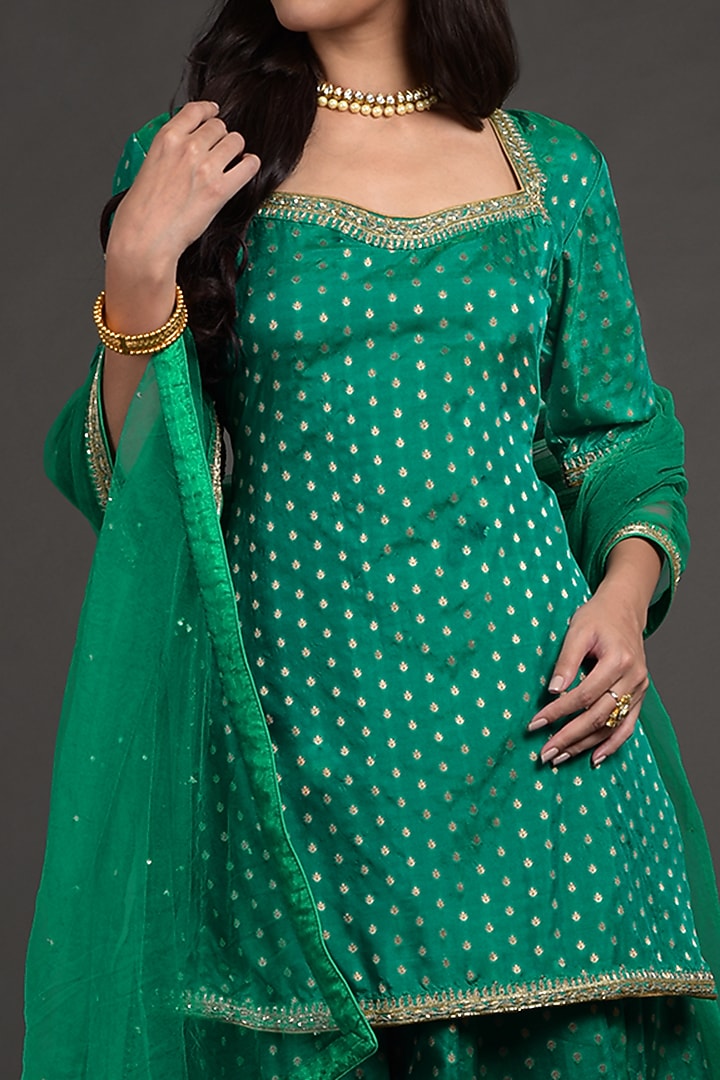 Emerald Green Hand Embroidered Wedding Lehenga Set by Talking Threads at Pernia's Pop Up Shop
