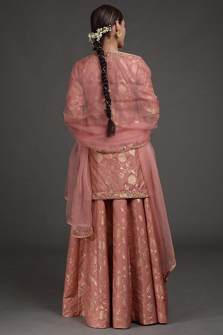 Desert Rose Brocade Silk Embroidered Wedding Lehenga Set by Talking Threads at Pernia's Pop Up Shop