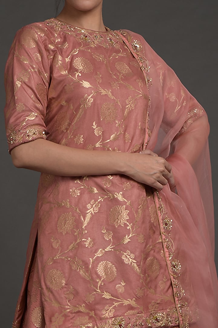Desert Rose Brocade Silk Embroidered Wedding Lehenga Set by Talking Threads at Pernia's Pop Up Shop
