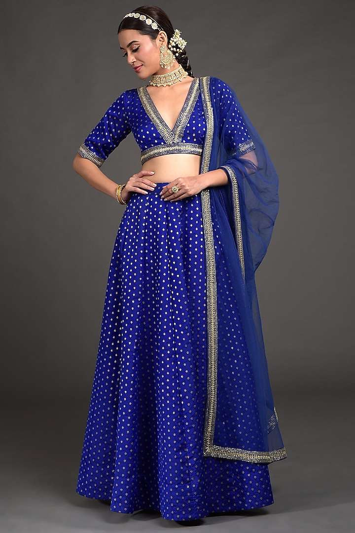 Royal Blue Embroidered Lehenga Set by Talking Threads