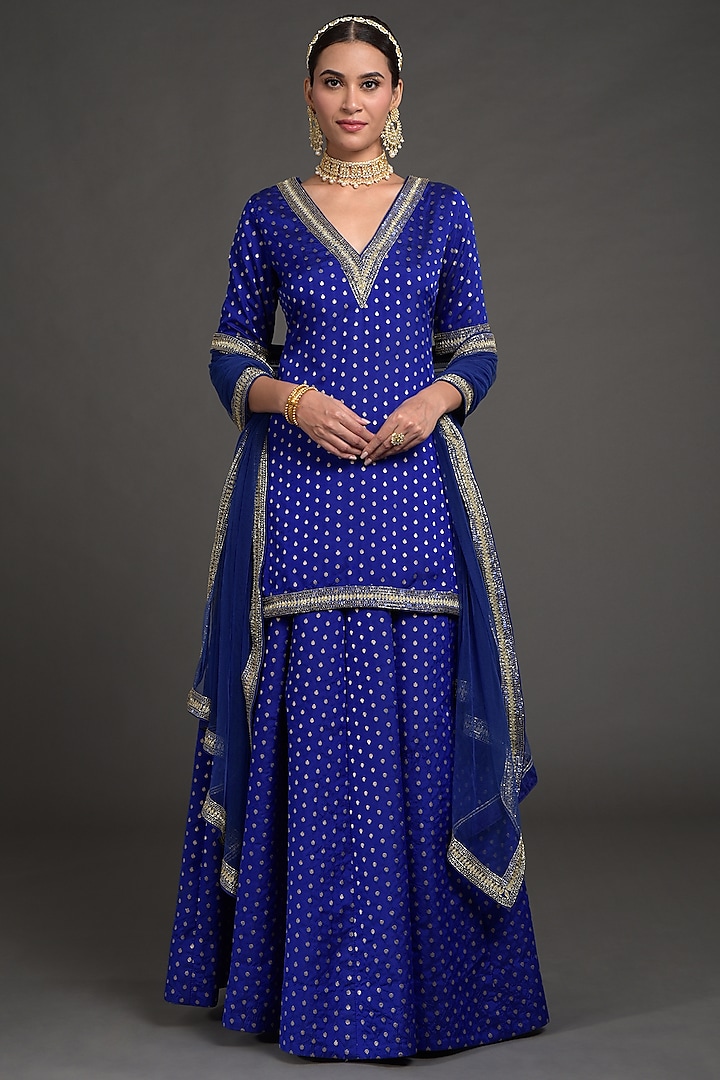 Royal Blue Hand Embroidered Lehenga Set by Talking Threads